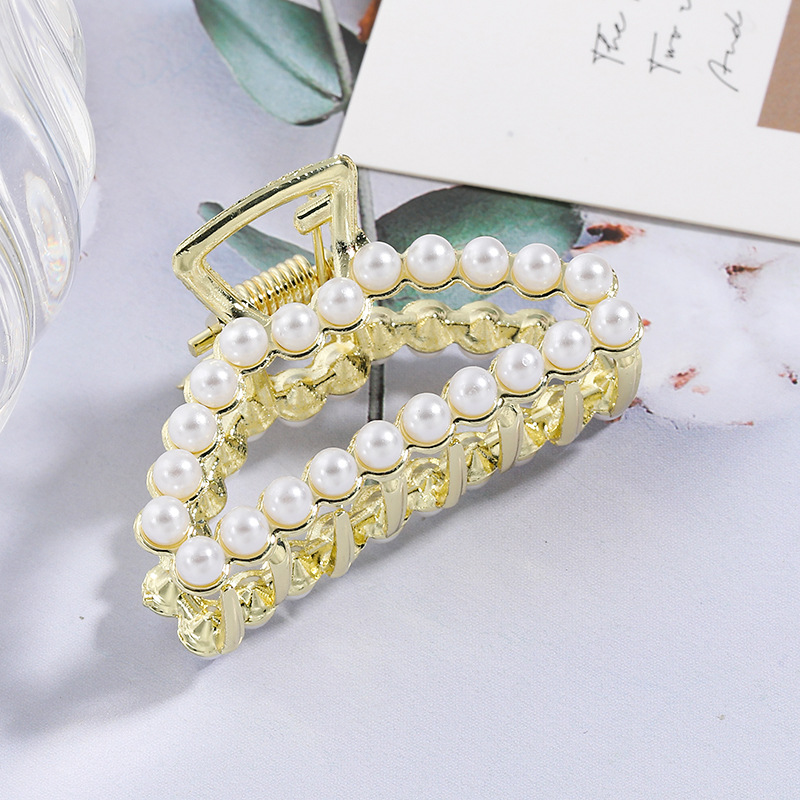 Metal Pearl Rhinestone Hair Claws Hair Volume Less Clip Headdress Hairpin Back Head Ponytail Clip Short Hair Medium Size Ins Pop