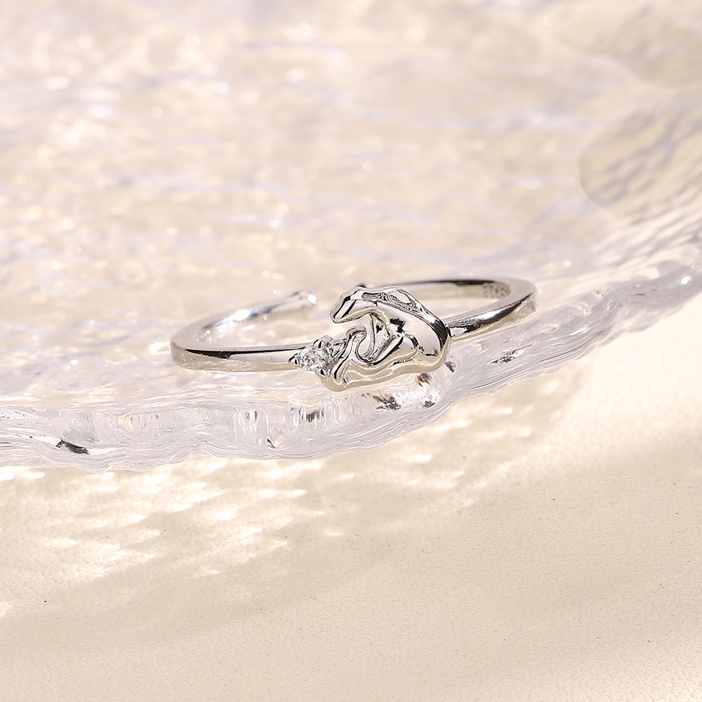 闪钻北极熊戒指童趣超萌可爱小熊微镶锆石动物食指指环开口可调节