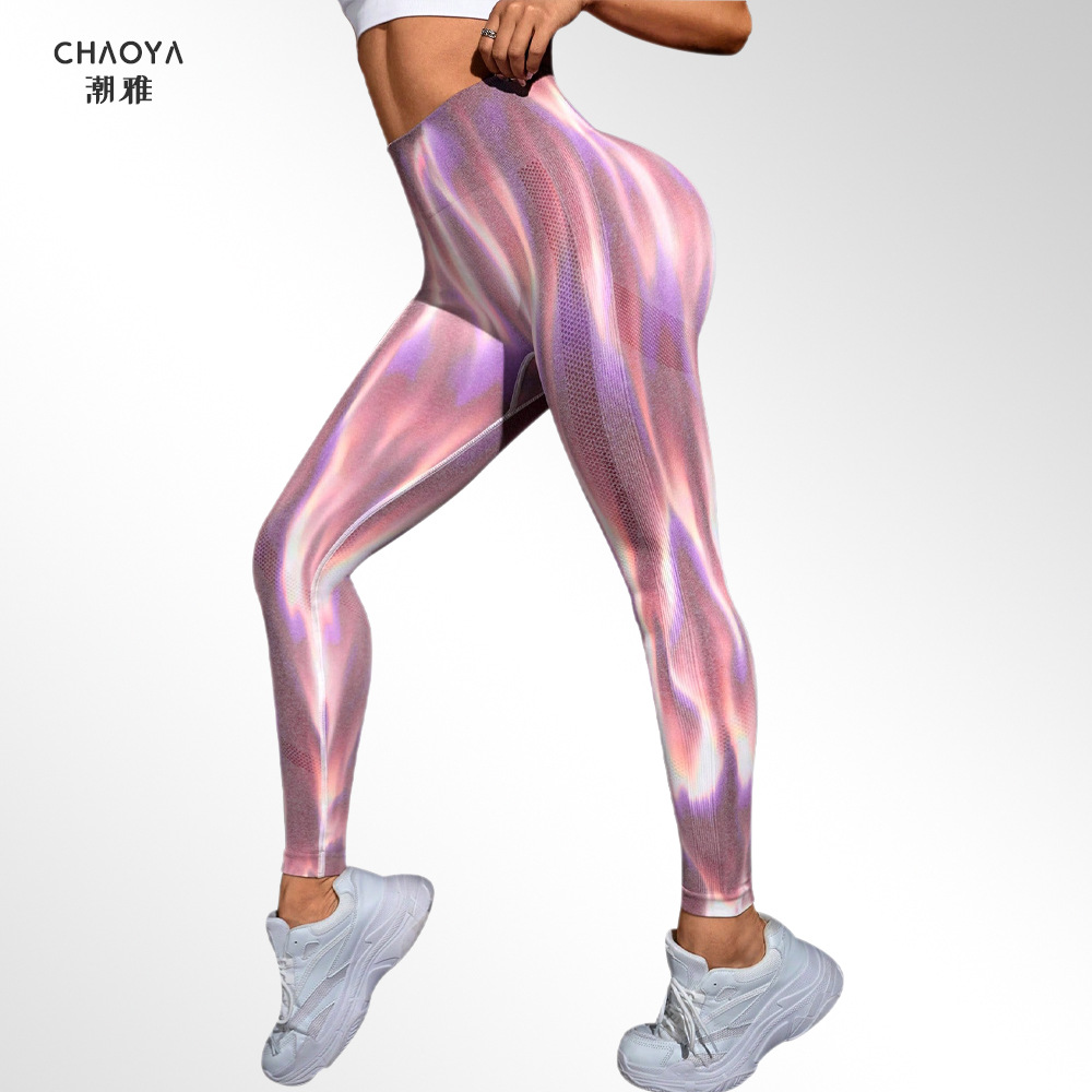 欧美热卖荧光款无缝运动裤燃脂紧身瑜伽裤修身提臀健身裤跨境电商