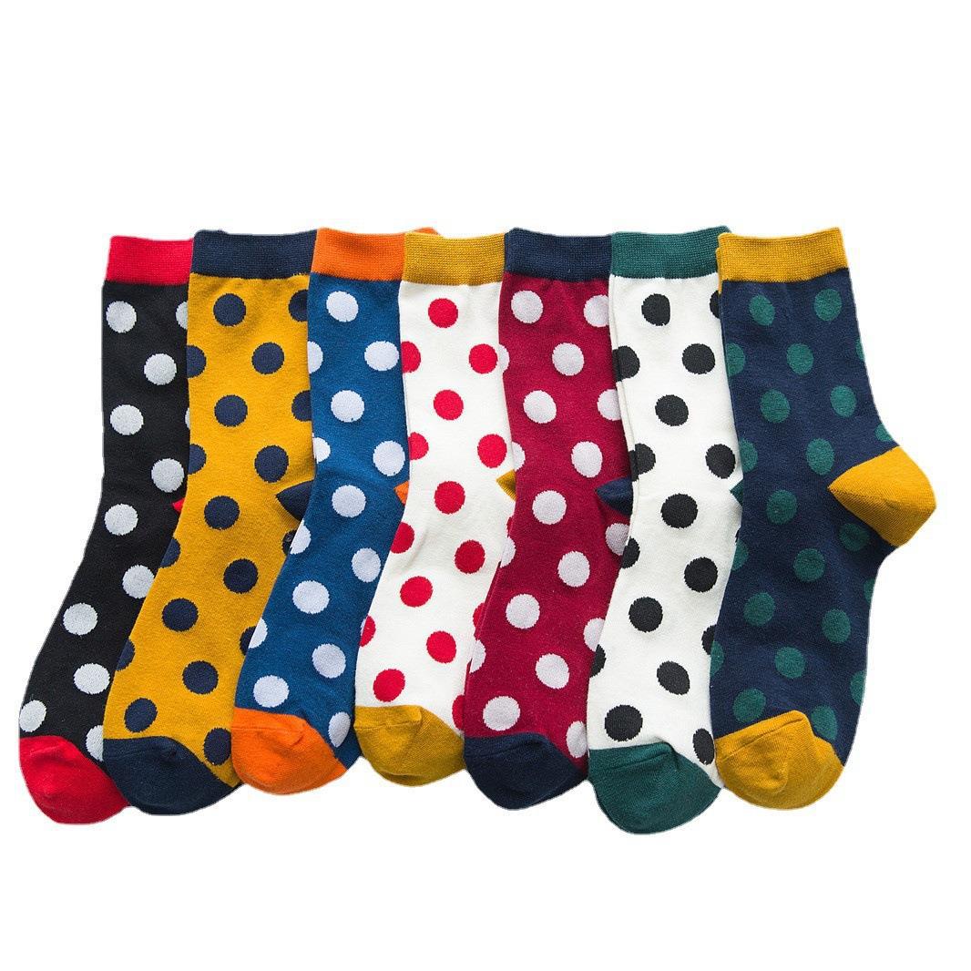 Foreign Trade Socks Women's Autumn and Winter Women's Socks Combed Cotton Women's Mid Tube Stockings Dots European and American Style Students' Socks Logo Custom Socks