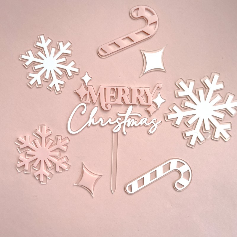 Cross-Border Ins Style Christmas Decoration Acrylic Snowflakes Crutch Cake Plug-in Hohoho Christmas Party Supplies