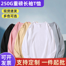 250g重磅T恤纯色百搭空白打底衫春季新款休闲圆领棉质长袖T恤衫