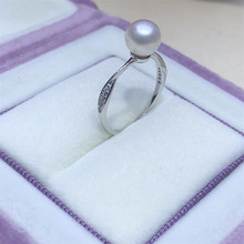 DIY珍珠戒指银配件托 通体S925银珍珠戒指 时尚简单款珍珠银托