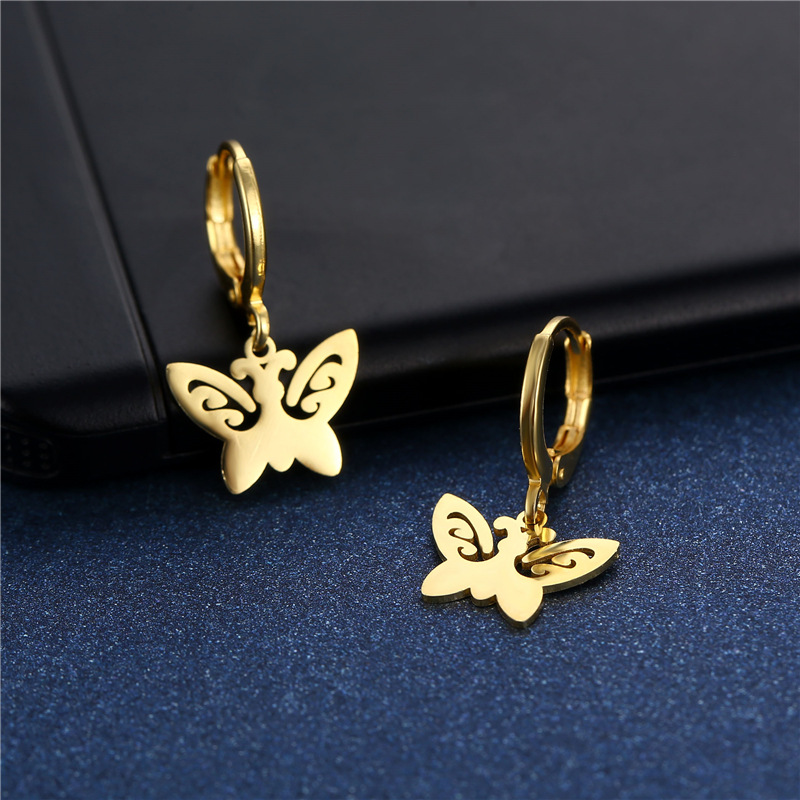 Internet Celebrity Same Style Stainless Steel Eardrop Ornament Cross-Border Amazon 18K Gold 304L Stainless Steel Butterfly Earrings Earrings