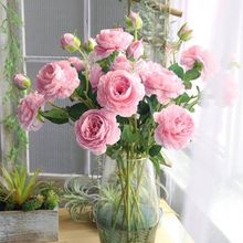 3头洋牡丹花塑料假花婚礼婚庆装饰玫瑰花束客厅摆设欧式绢花