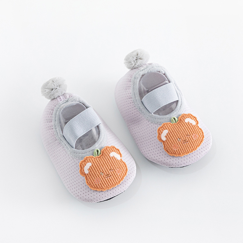 Spring and Summer Non-Slip Breathable Mesh Floor Shoes Children Baby Baby Lace Bear Toddler Shoes Socks Soft Bottom Non-Slip