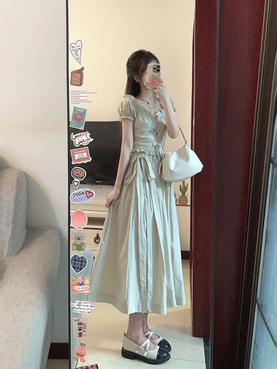 韩版甜美套装女泡泡系带上衣 半身裙高腰显瘦夏季新款法式两件漪