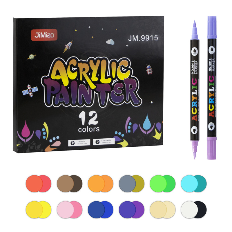 Double-Headed Two-Color Acrylic Marker Pen Quick-Drying Waterproof Opaque Color Watercolor Pen Hand-Painted Water-Based Paint Pen Soft Head Art Set