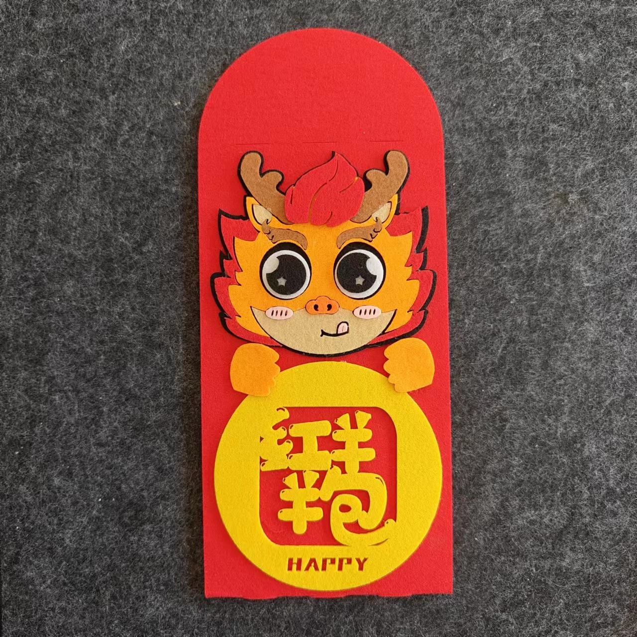 2024 Year of the Dragon New Cartoon Lucky Seal Cute Chinese New Year Lucky Red Packet Non-Woven Cloth Red Felt Bag Lucky