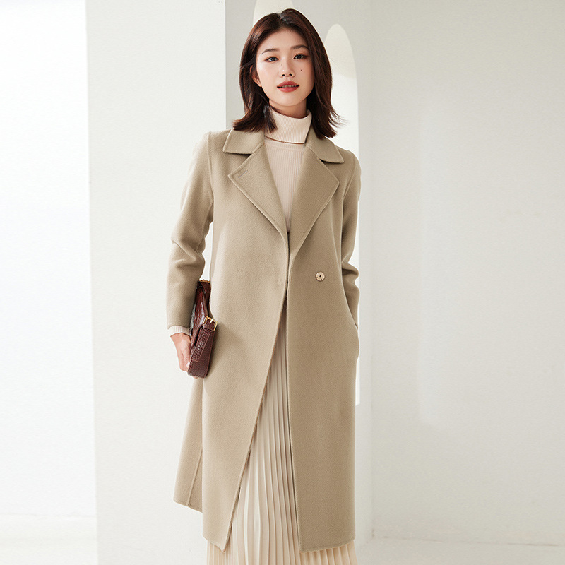 秋冬新款双面呢羊绒大衣女羊毛呢子中长款毛呢外套西装领高端气质