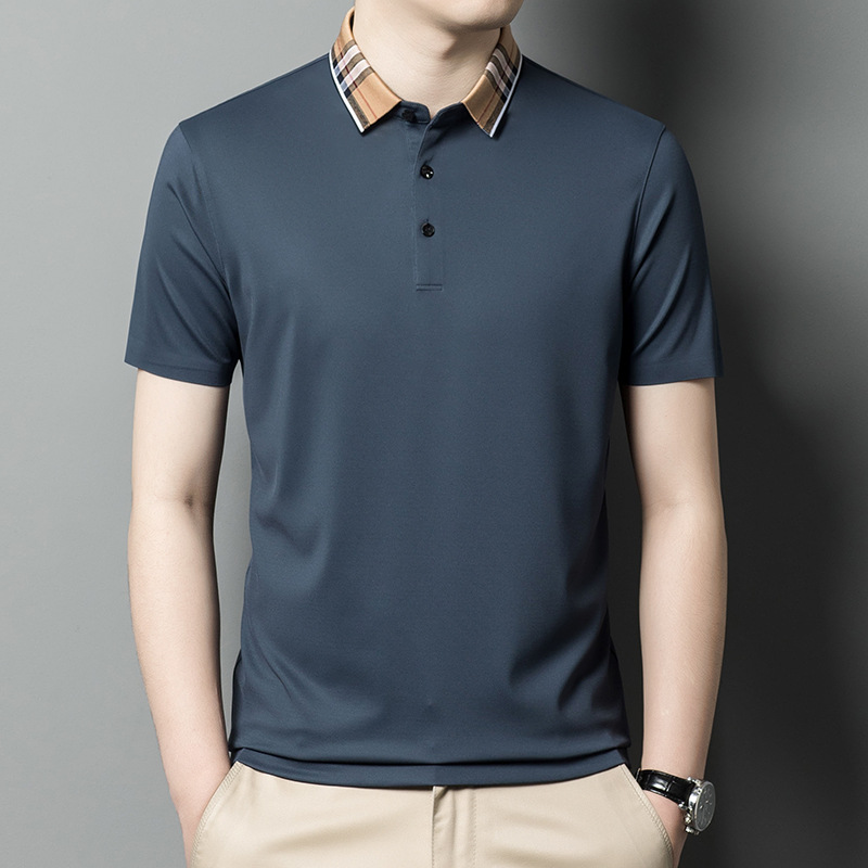 品牌男装夏季桑蚕丝短袖t恤男薄款冰丝中老年爸爸装polo衫上衣服