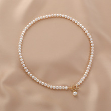 简约天然淡水珍珠项链女时尚款OT扣锁骨链个性小众设计感珍珠颈链