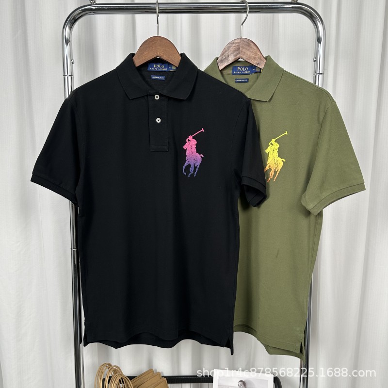 马标拉夫劳伦男装渐变彩色大马polo衫夏季新款短袖翻领批发代发