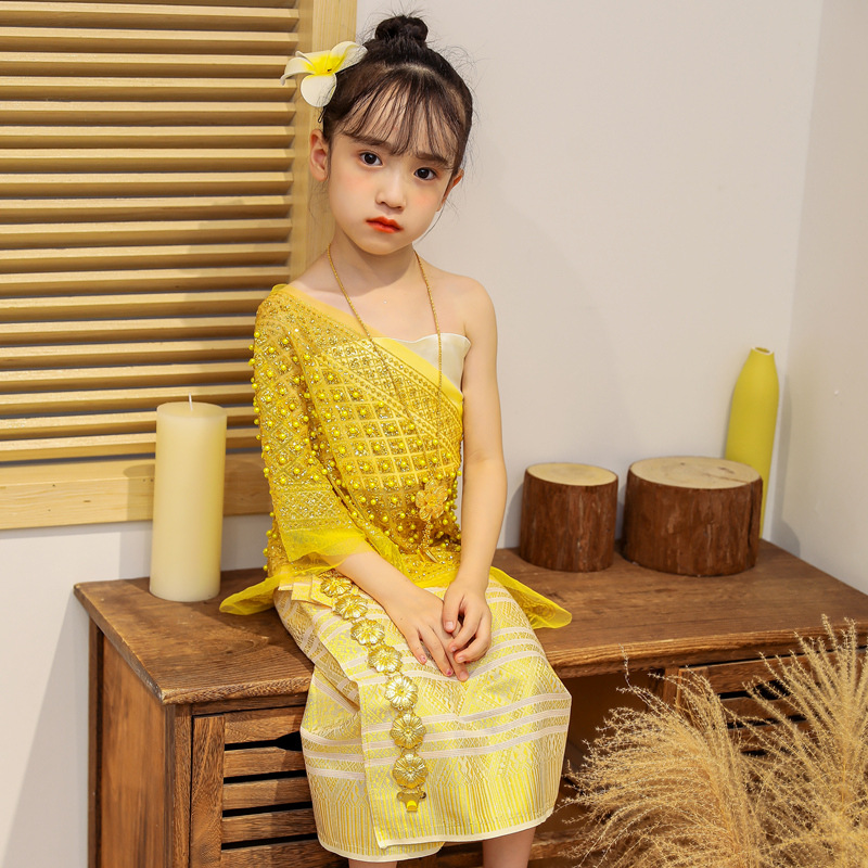 泰国风情傣族女童服装西双版纳泼水节服装影楼摄影少数民族服饰童