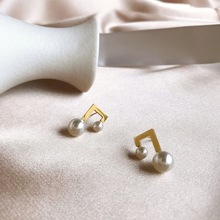 天然海水珍珠耳钉女韩国气质S925纯银音符几何耳环简约百搭高级感