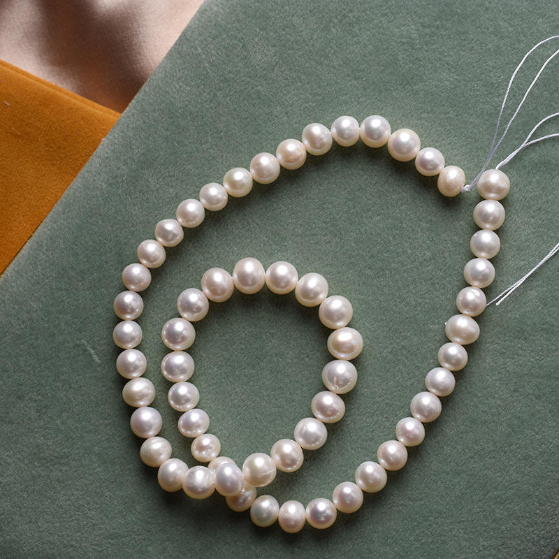 7mm冲头天然淡水真珍珠强光微瑕半成品裸珠diy饰品穿珠饰品配件