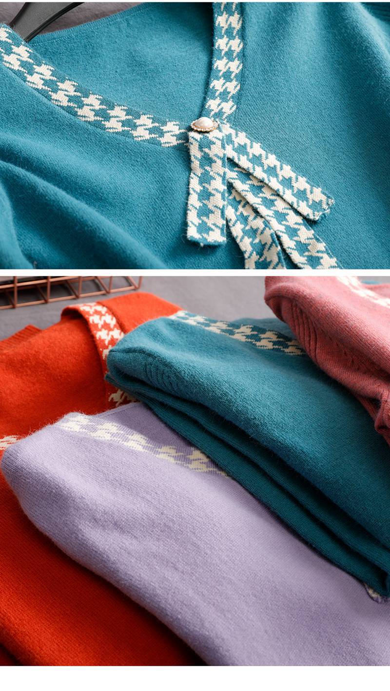 m,l,xl,xxl颜色粉色,蓝色,雪青色,橘色款式套头毛衫工艺针织图案格纹