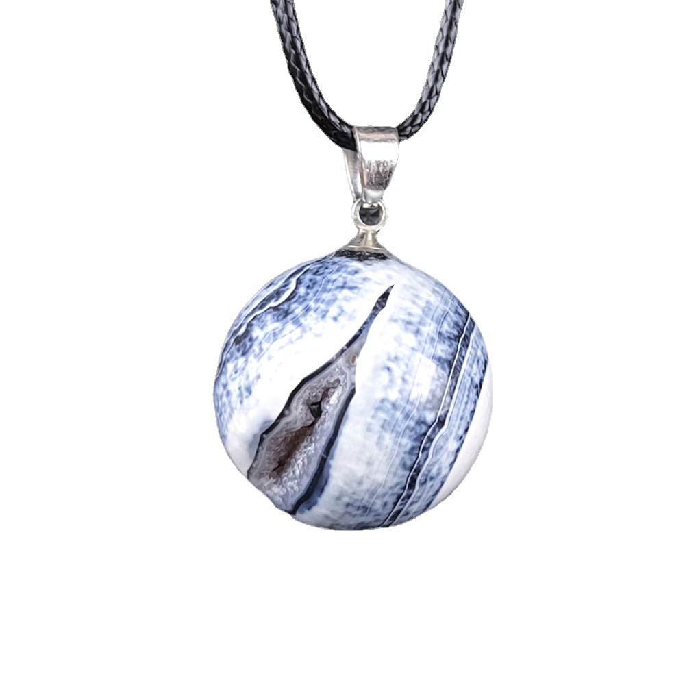 Natural Stone Agate Jack Purcell Crystal Hole Ghost Eye Necklace Pendant Ball Natural Crystal Cave Pendant Wholesale