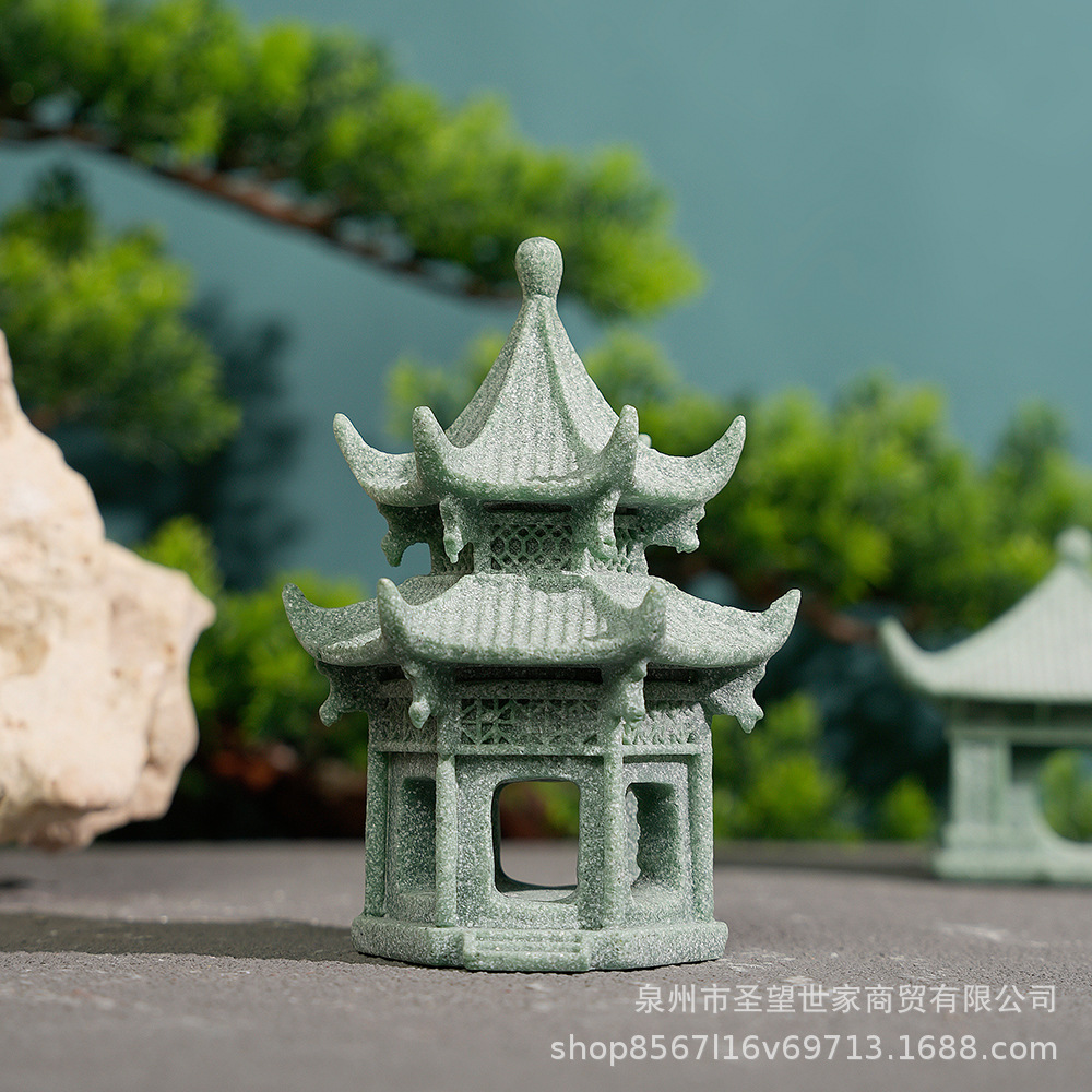 古风牌楼凉亭微景观流水盆景园艺花卉景观造景迷你装饰青砂石摆设