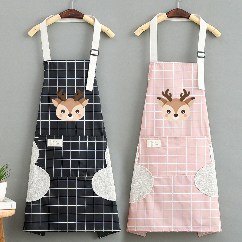 2022 New Plaid Canvas Apron Kitchen Special Anti-Dirty and Oil-Proof Two Sides with Hand Towel Apron Wholesale