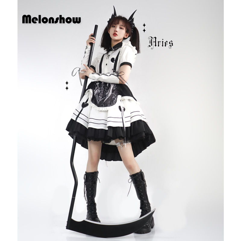 melonshow 白羊座背带裙 原创lolita设计女仆风店员服