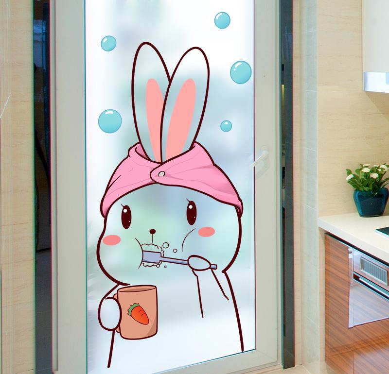 卡通浴室厨房卫生间玻璃门装饰画贴纸防水自粘小图案3d立体墙贴画