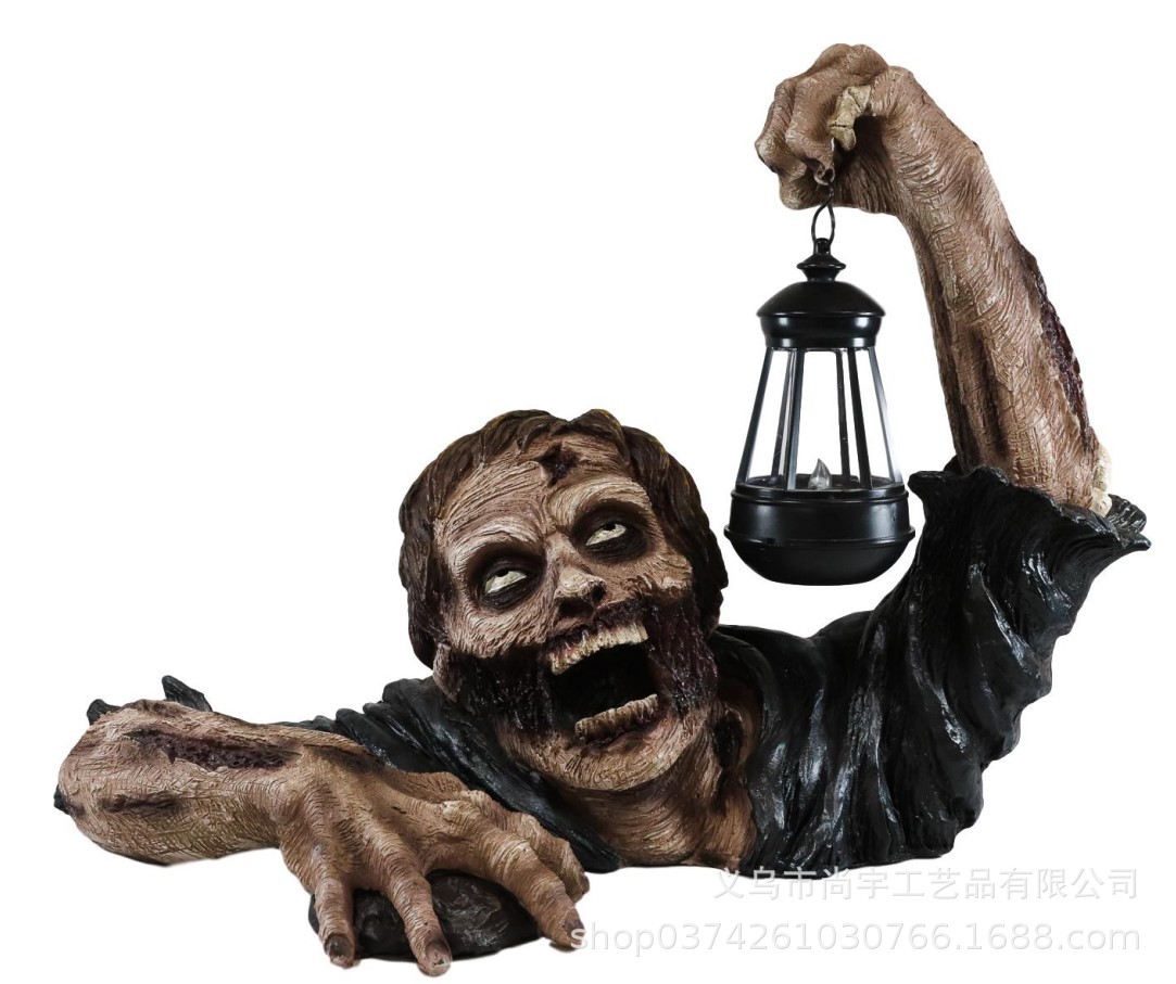 跨境万圣节僵尸提灯树脂工艺品摆件室外花园装饰品恐怖zombie雕像