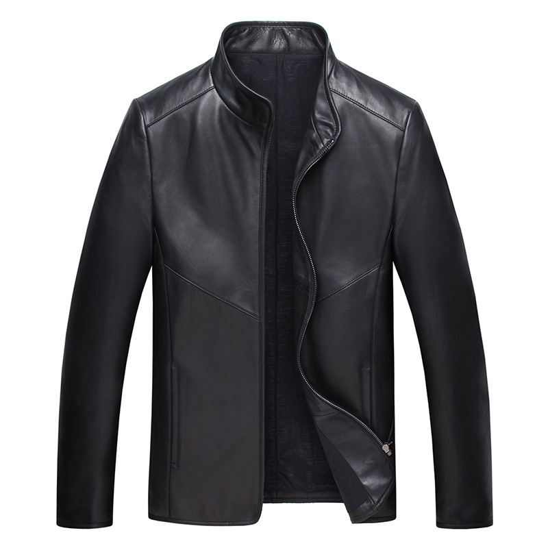 真皮夹克男真皮皮衣男士绵羊皮立领短款商务休闲干部装爸爸外套薄