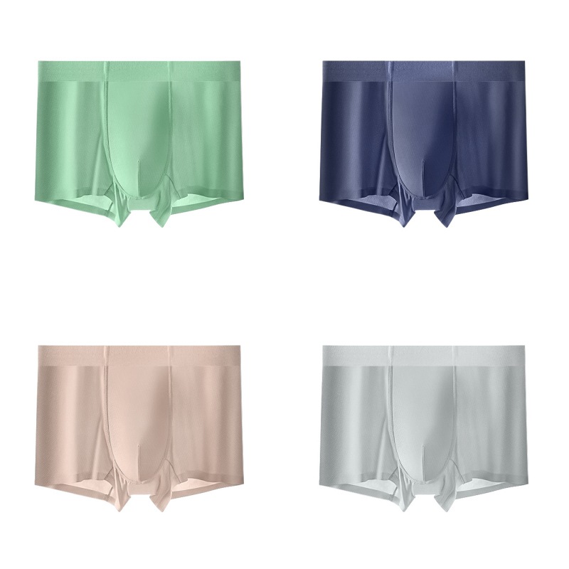 100S Ice Silk Underwear Seamless Men Nylon Ultra-Thin Boxers One-Piece Breathable Mesh Ice Silk Men's Underwear