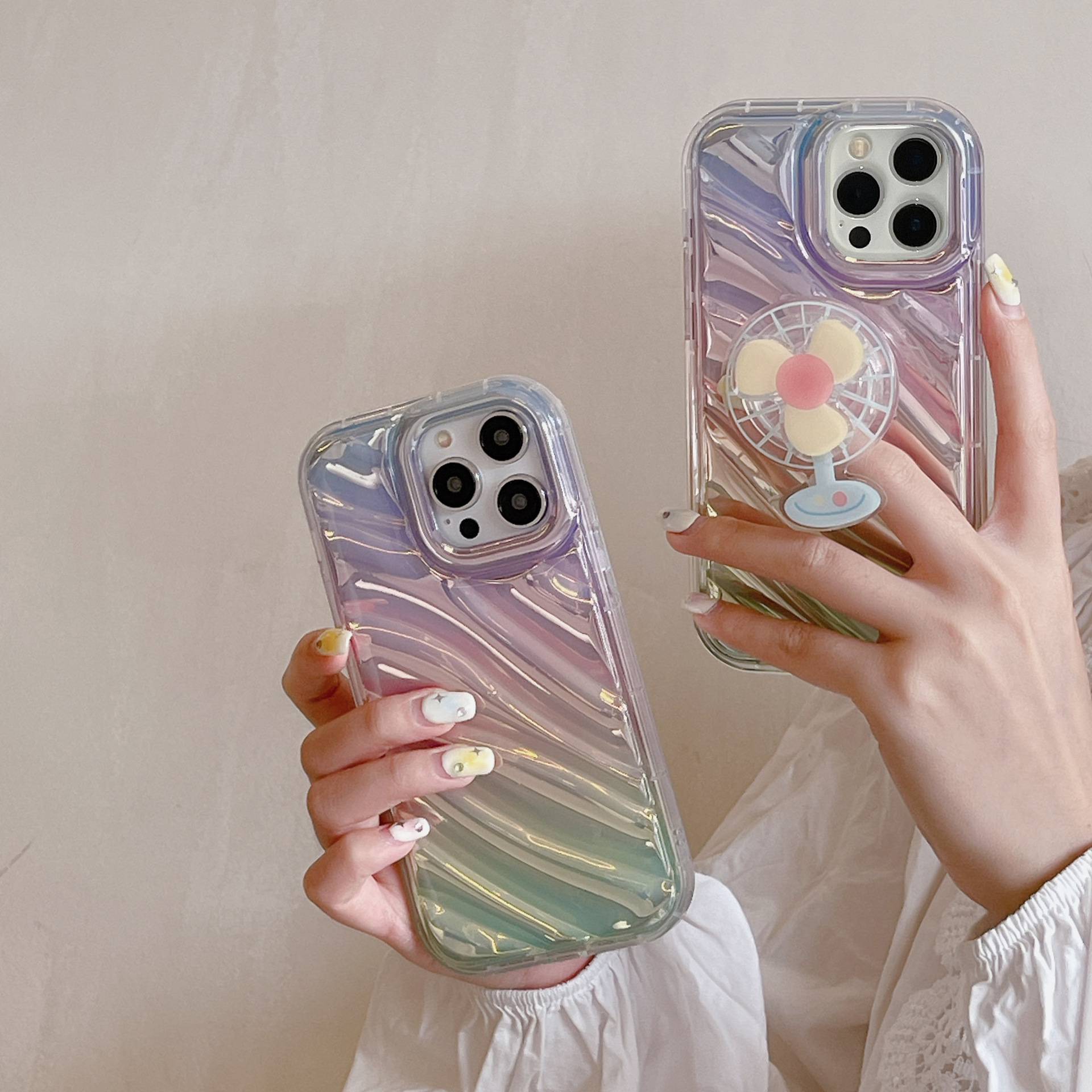 ins彩虹风扇支架适用iphone14pro max手机壳苹果13简约12防摔11软