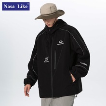 NASA春秋爆款潮牌可二开连帽宽松外套户外休闲反光冲锋衣男士夹克