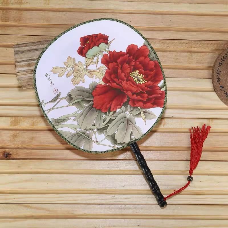 宫廷风古装女扇子女款团扇圆扇双面宫扇牡丹中国风跳舞蹈扇子