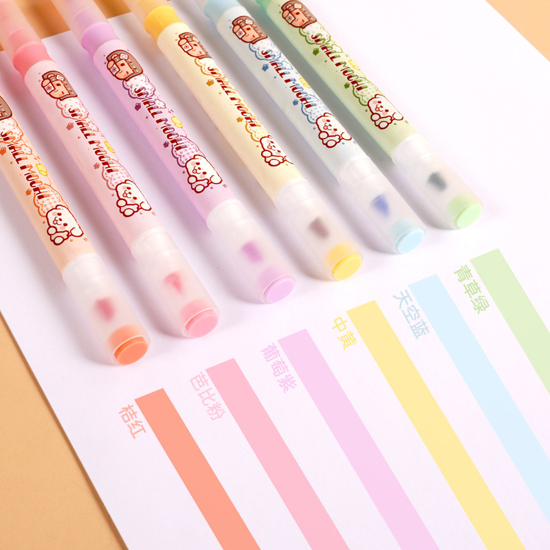 小麻薯荧光手账笔双头彩色笔高颜值多颜色笔标记笔手帐专用防水大
