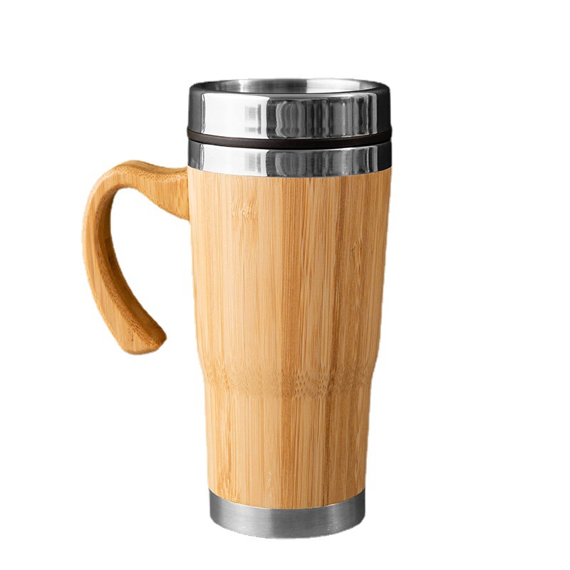 New Creative Bamboo Shell Coffee Cup with Handle 304 Stainless Steel Vacuum Cup Casual Business Give as Gifts Cup
