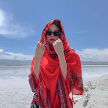 红色潮流民族风棉麻围巾夏季新韩版海边沙滩巾旅游度假防晒披肩女