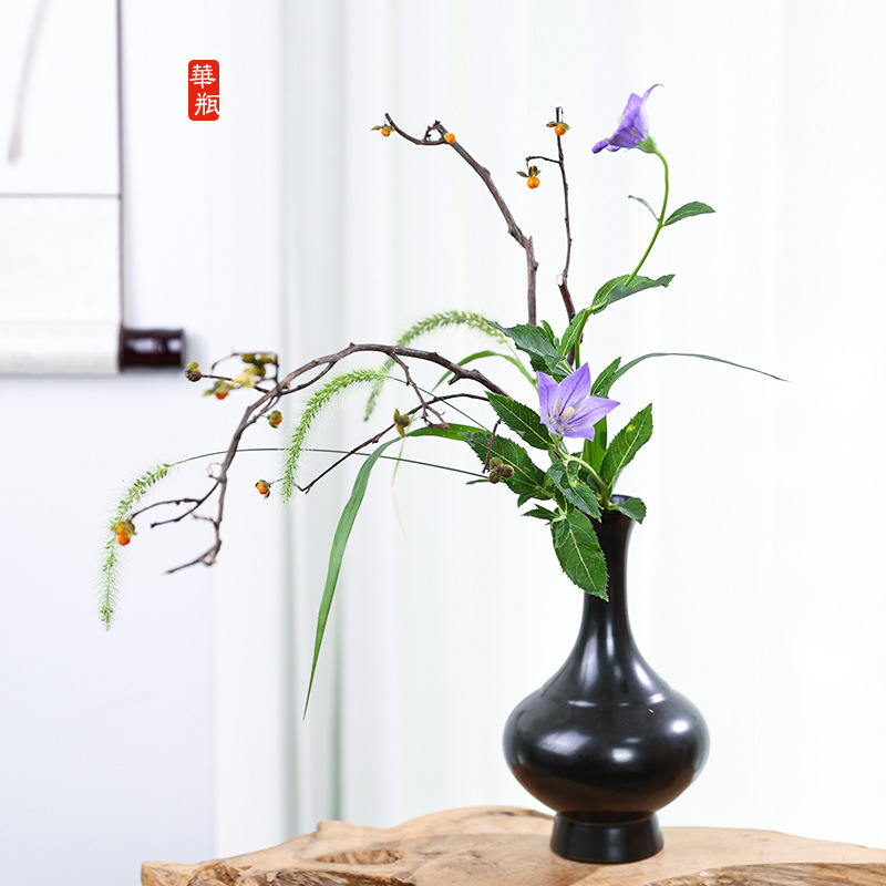 剑山茶席茶几华瓶花瓶陶瓷瓶中式插花花器器皿复古禅意日式花道