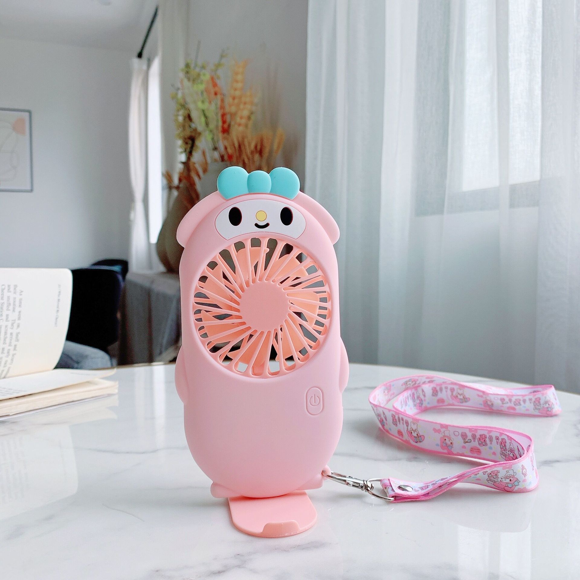 Sanrio Coolomi Small Fan Cartoon Halter Portable Portable Student Mute Usb Charging Small Fan