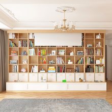 可比熊实木满墙书柜图书馆书架客厅一体到顶整墙轻奢置物架