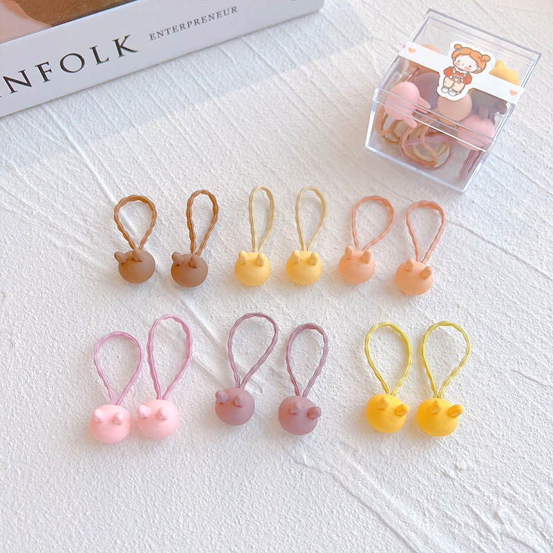 12 Pieces ~ Milk Coffee Color Children's Headband Korean Frosted Cartoon Hair Band Rubber Band Baby Elastic Hair Ring Headdress