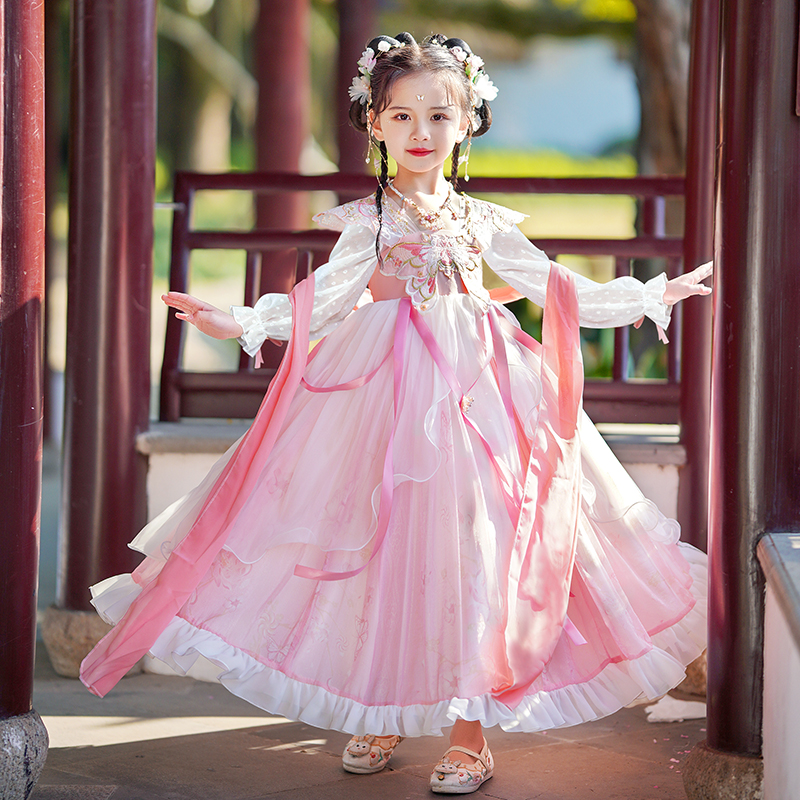 汉服女童春秋款裙子2024新款古风连衣裙女孩唐装儿童超仙古装秋冬