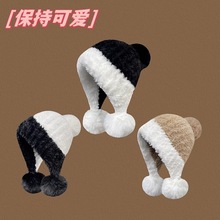 韩版秋冬季双拼三球加厚保暖防风可爱球球帽