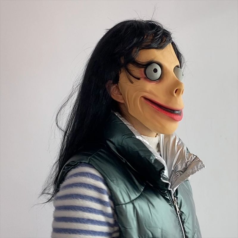 万圣节恐怖momo面具姑获鸟陌陌头套恐怖电影派对扮演长发女鬼面具