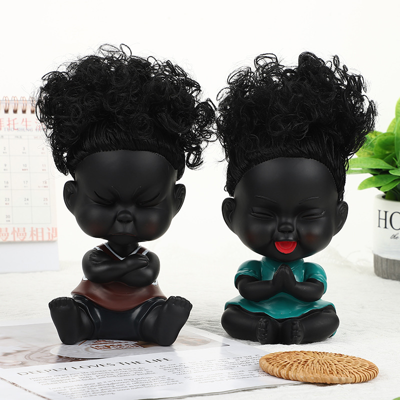 Children's Toy Birthday Gift Cartoon Creative Vinyl Black Doll Happy and Sad Expression Money Box Direct Supply