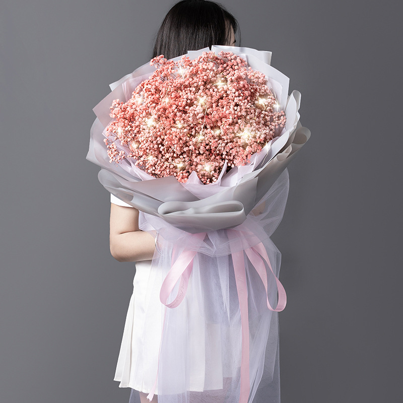 满天星花束干花真花满天星灯手工大束成品生日礼物送女友闺蜜花束