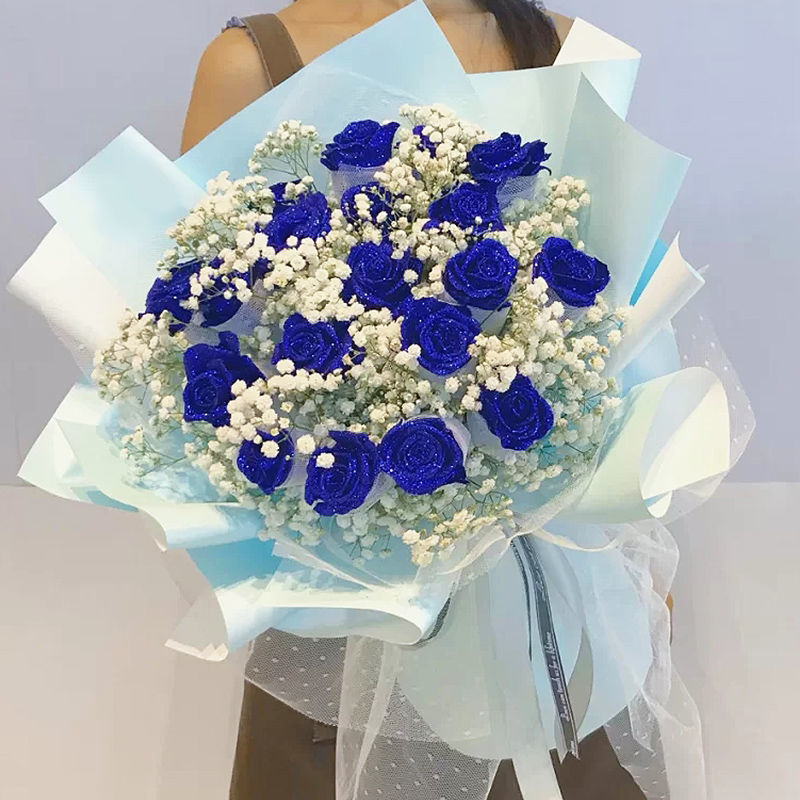 干花送人99朵蓝色妖姬玫瑰花永生花束送男友兄弟男士男生朋友