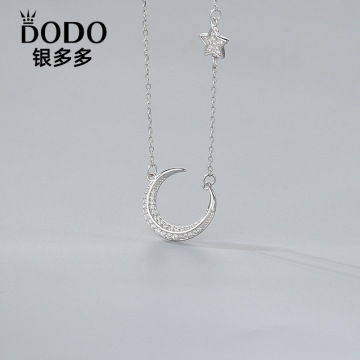 s925纯银星月项链女韩版时尚月牙小巧星星月亮吊坠网红直播货源