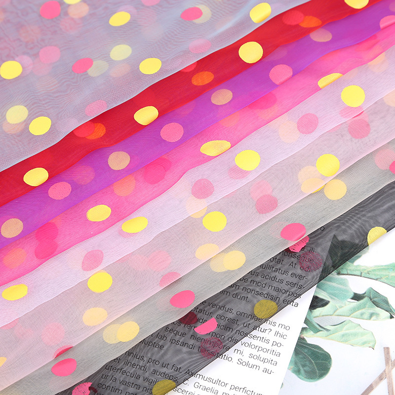 无光纱印点子少女心彩色圆点网纱布服装连衣裙装饰纱面料批发