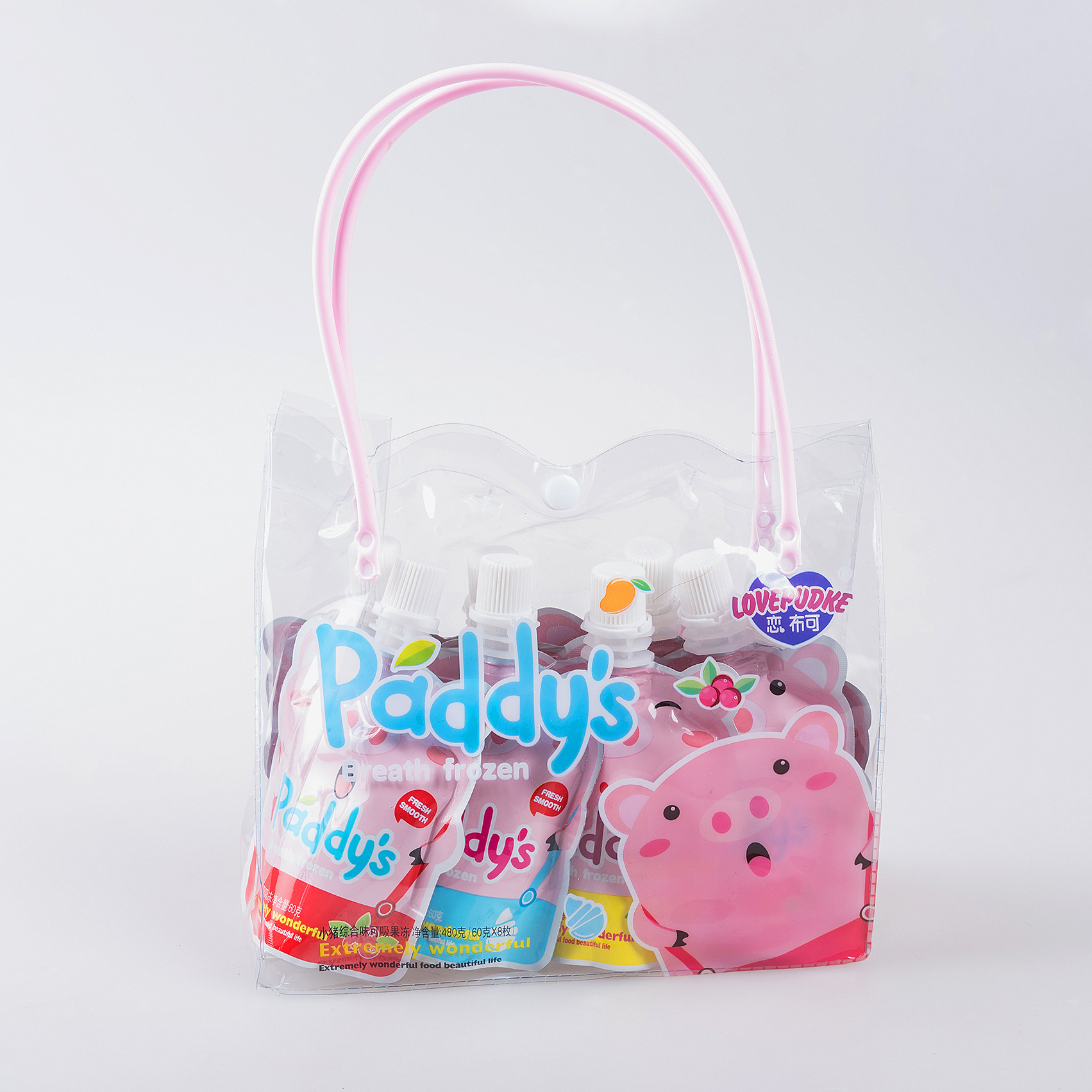 恋布可小猪综合味可吸果冻手提袋装果冻480g*20包 零食批发