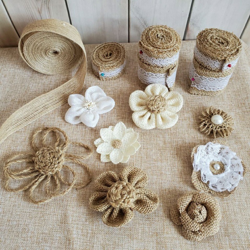 麻布花幼儿园麻绳小花朵装饰手工diy制作布置蝴蝶结装饰材料配件