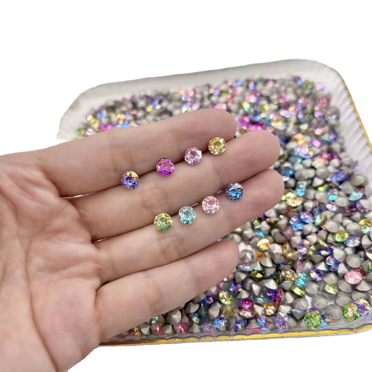 6mm Shiyue Surface Brushed Flashing Coating White Color 33 Cut round Diamond Manicure Jewelry Factory Wholesale